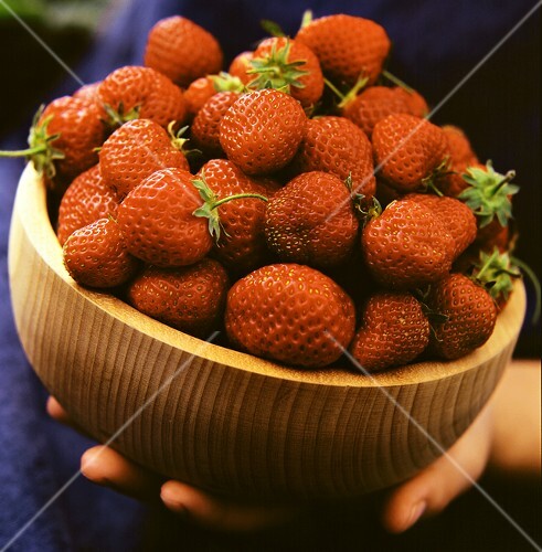 Fresh Strawberries in a Wooden Bowl