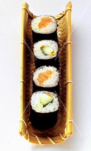 Assorted Maki Sushi in a Basket
