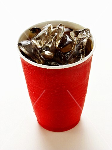 Cola in a Red Plastic Cup with Ice