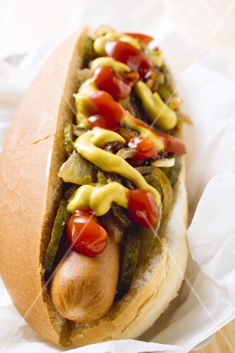 Hot dog with ketchup and mustard