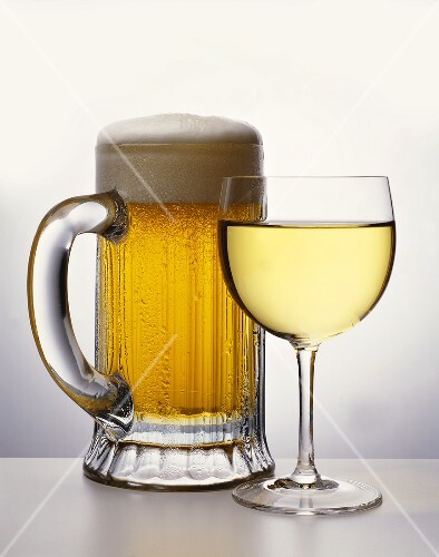 Mug of Beer and Glass of White Wine