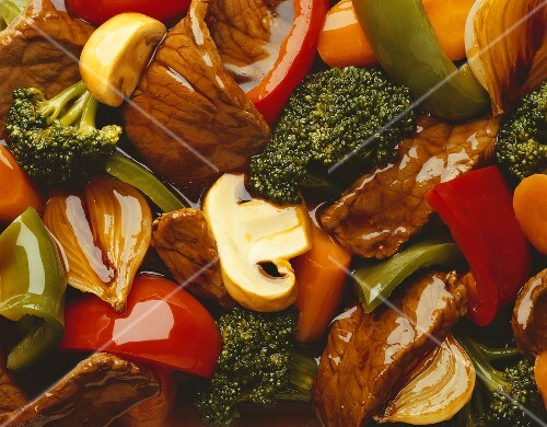 Beef and Vegetable Stir Fry; Close Up
