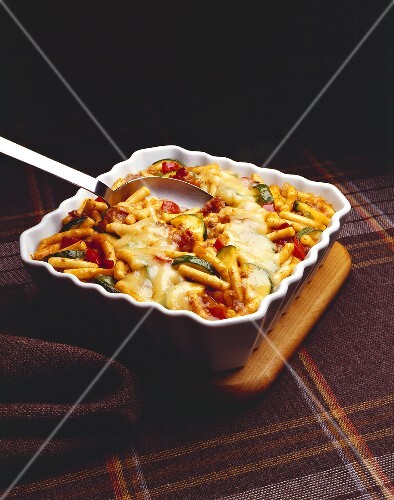 Baked Ziti with Zucchini and Red Bell Pepper in Tomato Saucewith Cheese