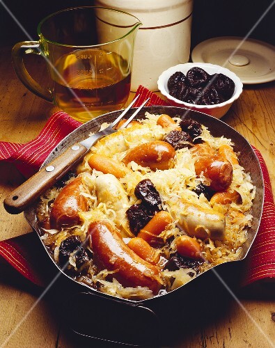 Mixed Sausages with Sauerkraut and Prunes