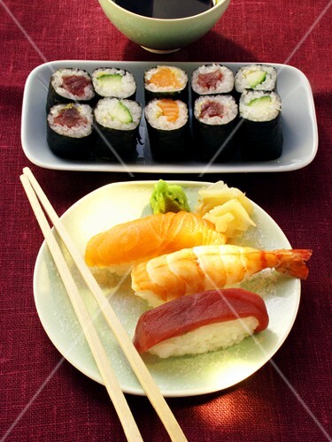 Nigiri sushi and Maki sushi