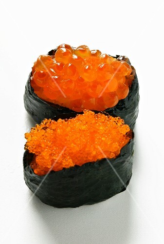 Gunkan maki with two sorts of caviare