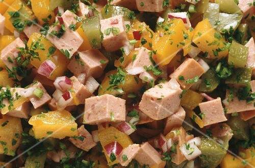 Silesian sausage salad with pumpkin