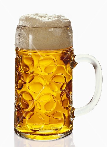 A litre of beer with head of foam