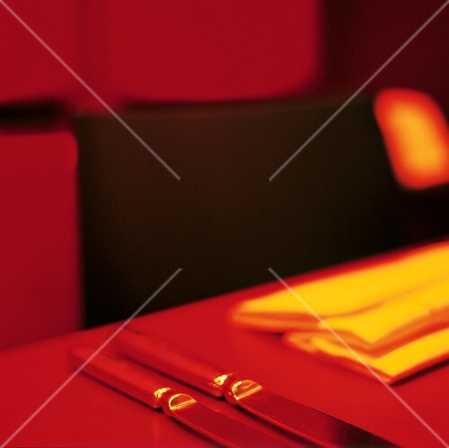 Place setting with fabric napkin and knife