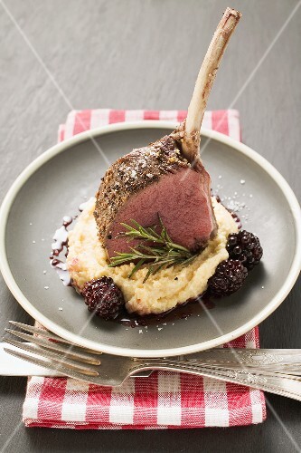 Rack of venison with celeriac puree, blackberries & rosemary