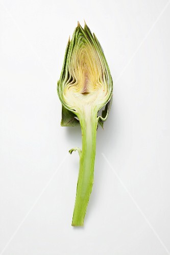 Half an artichoke on white background
