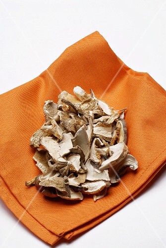 Dried shiitake mushrooms on a paper napkin