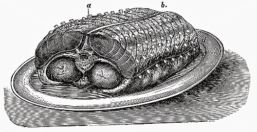 Saddle of veal on platter (illustration)