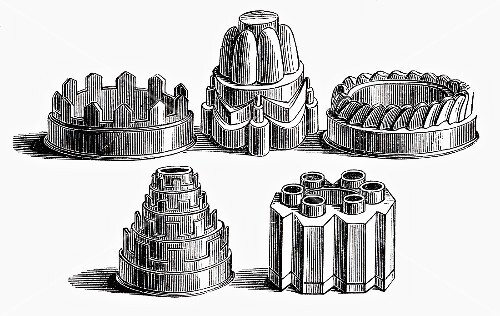 Verschiedene alte Backformen (Illustration)