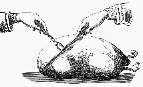 Carving a roast goose (illustration)