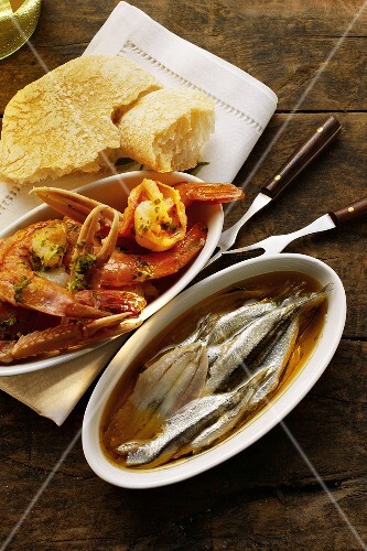 Pickled sardines and fried scampi