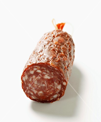 Venison sausage (salami), a piece cut off