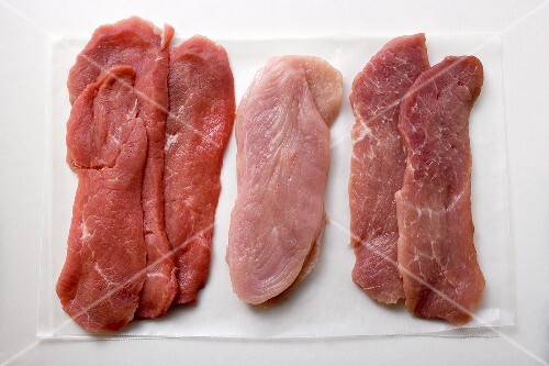 Schnitzel von Schwein, Pute und Kalb