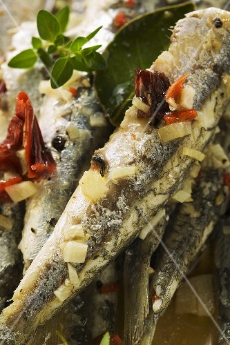 Fried anchovies with dried tomatoes (Calabria)