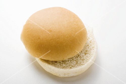 A hamburger bun, split
