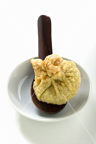 Deep-fried wonton on spoon