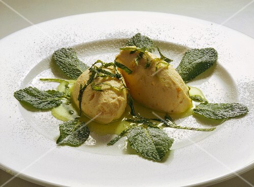 Orange whip with mint sauce