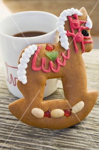 Gingerbread rocking horse and mug of cocoa