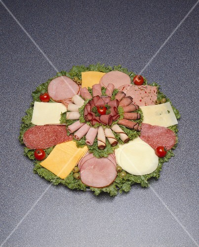 Cold Cut Platter on Grey Formica Background