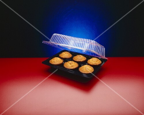 Six Muffins in an Opened Plastic Container