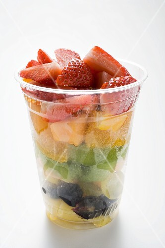 Fruit salad in a plastic cup