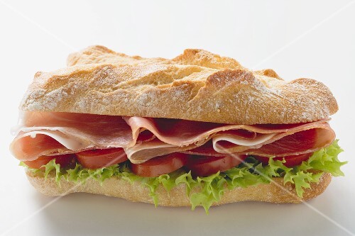 Sub sandwich with raw ham
