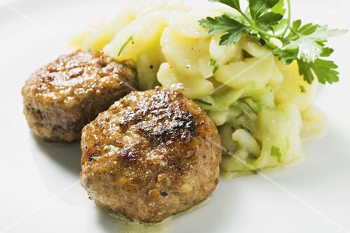 Meat patties with potato salad