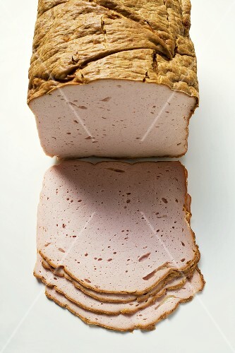 Leberkäse (a type of meatloaf), a piece and slices
