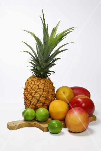 Exotic fruit on a wooden board