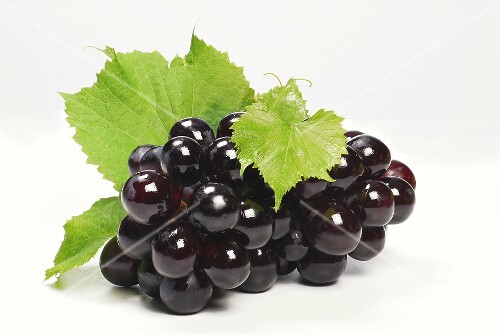 Black grapes with leaves