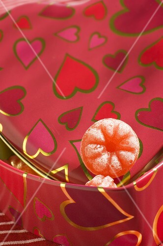 Sweets in a heart-shaped tin