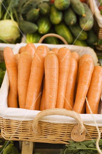 Carrots in a basket at a market