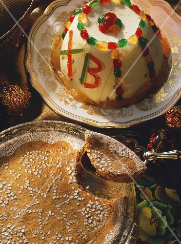 Pasha and cherry pudding in round baking dish