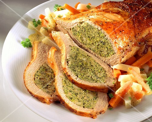 Slices of stuffed breast of veal
