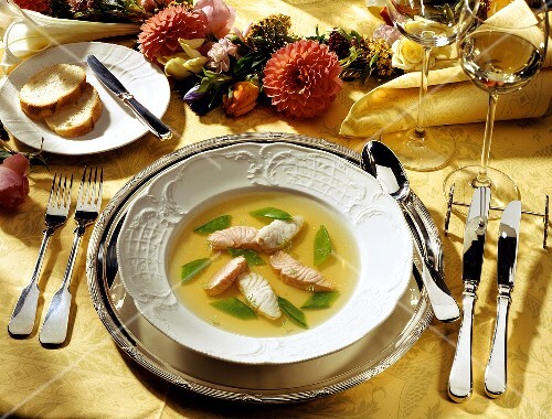 Fish Soup with Snow Peas and Fish Fillets