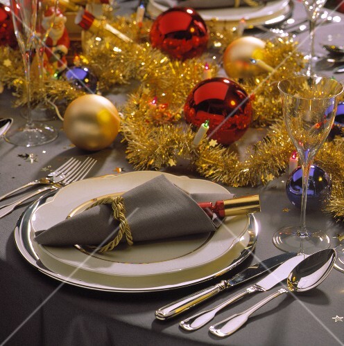 Place Setting on a Festive Christmas Table Setting