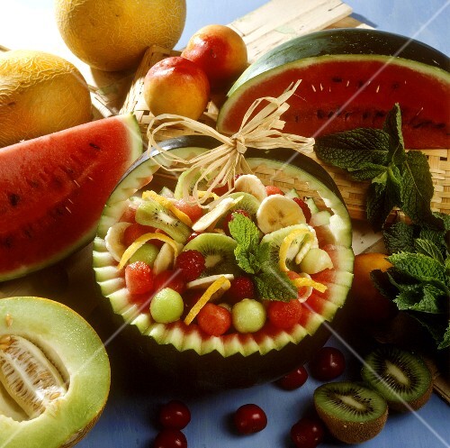 Fruit Salad in a Watermelon Basket