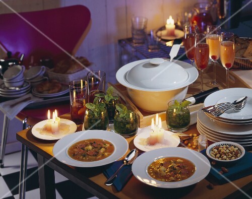 Festive Party Buffet with Soup and Cocktails