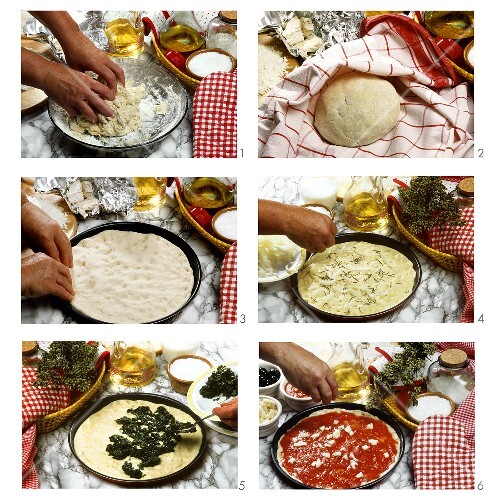 Making and filling pizza dough