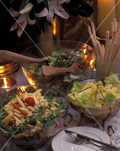 Festive Buffet with Pasta Salad and Grissini