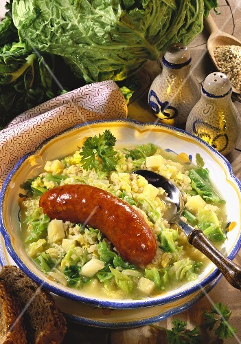 Savoy stew with Polish sausage and pearl barley