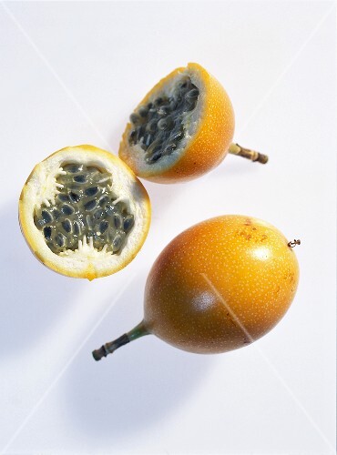 Whole and halved maracuya