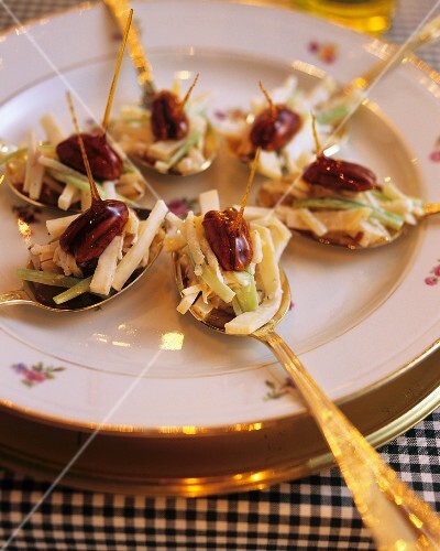 Appetiser: Waldorf salad on festive spoons