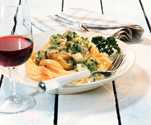 Tagliatelle with trout ragout and parsley