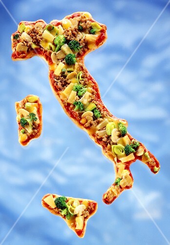 Pizza in shape of map of Italy